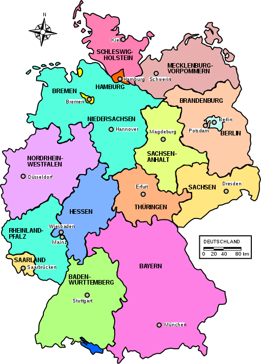 die Bundesländer Deutschlands mit des Hauptstädten