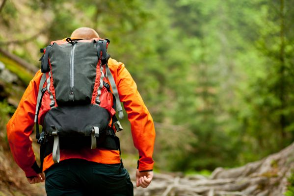 ein Mann wandert durch die Natur und hat einen Rucksack auf dem Rücken