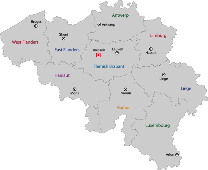 die Regionen von Belgien mit den Hauptstädten