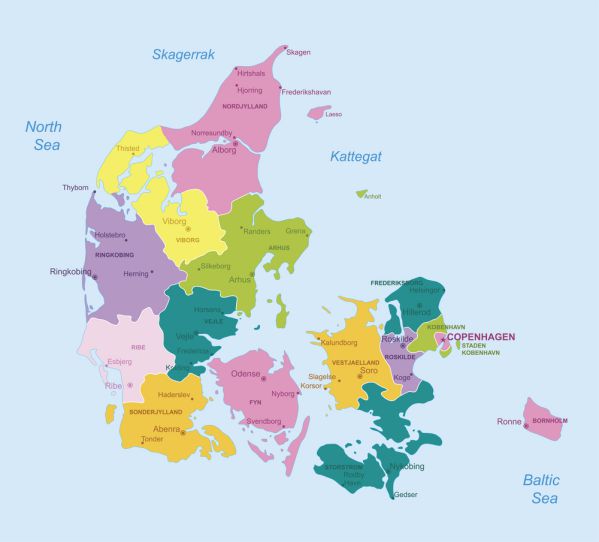 eine Karte von Dänemark