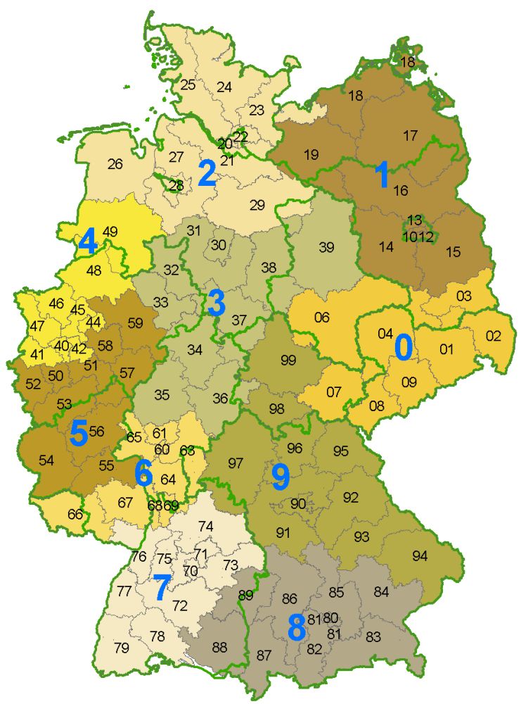 eine Karte mit den Postleitzahlen von Deutschland