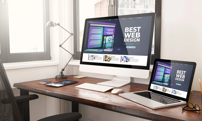 ein Latopb und ein Monitor stehen auf einem tisch